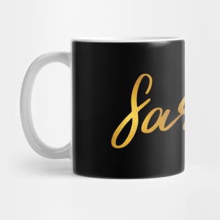 Sarah Name Hand Lettering in Faux Gold Letters Mug